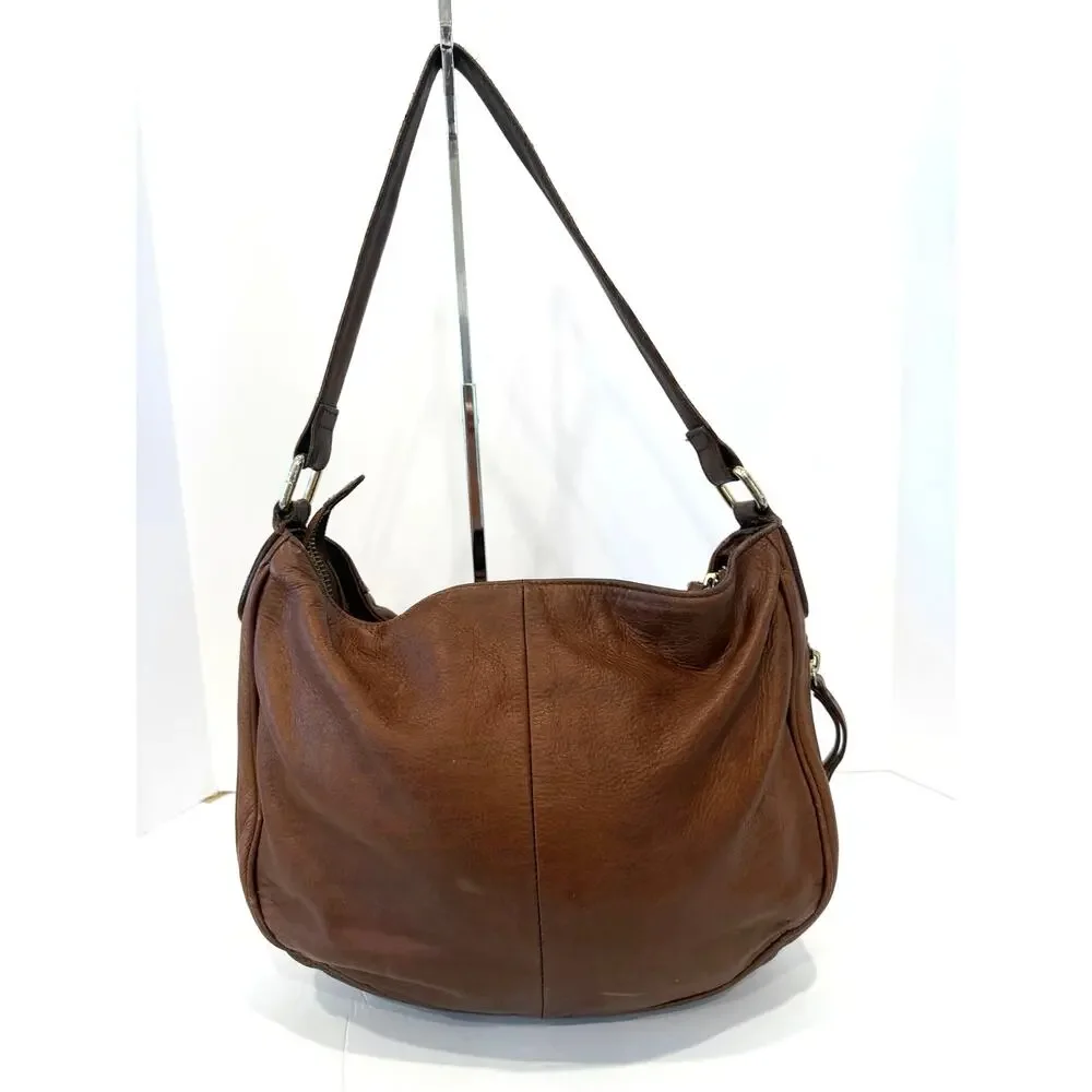 Halogen Brown Leather Medium Chain Accent Expanding Crossbody Purse‎ Bag